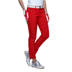 GoPlayer女彈性腰圍快乾高爾夫長褲(橘紅)