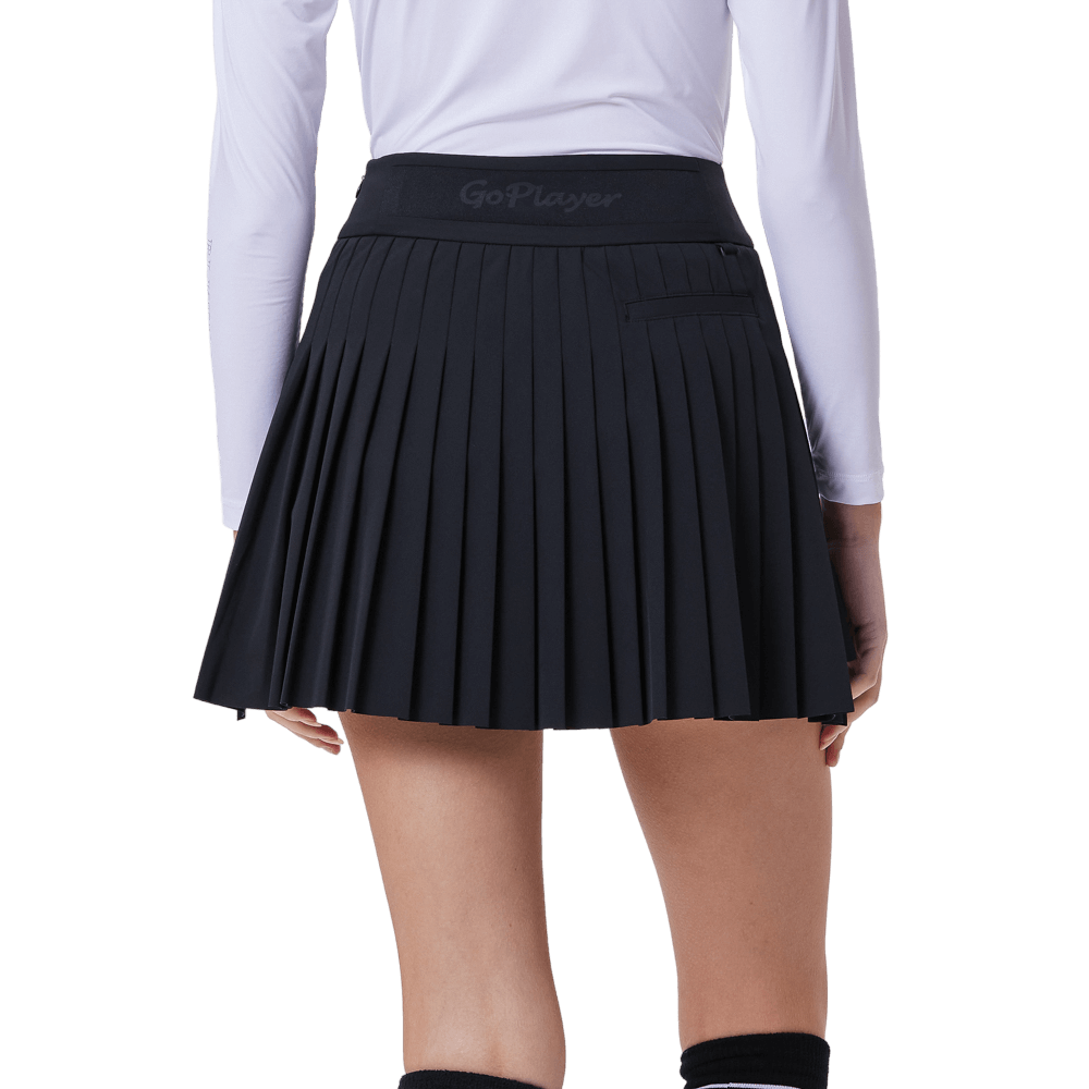 GoPlayer女彈性高腰百褶裙(黑)