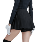 GoPlayer Women's Golf Fake Two-Piece Pleated Pants Skirt (Black)