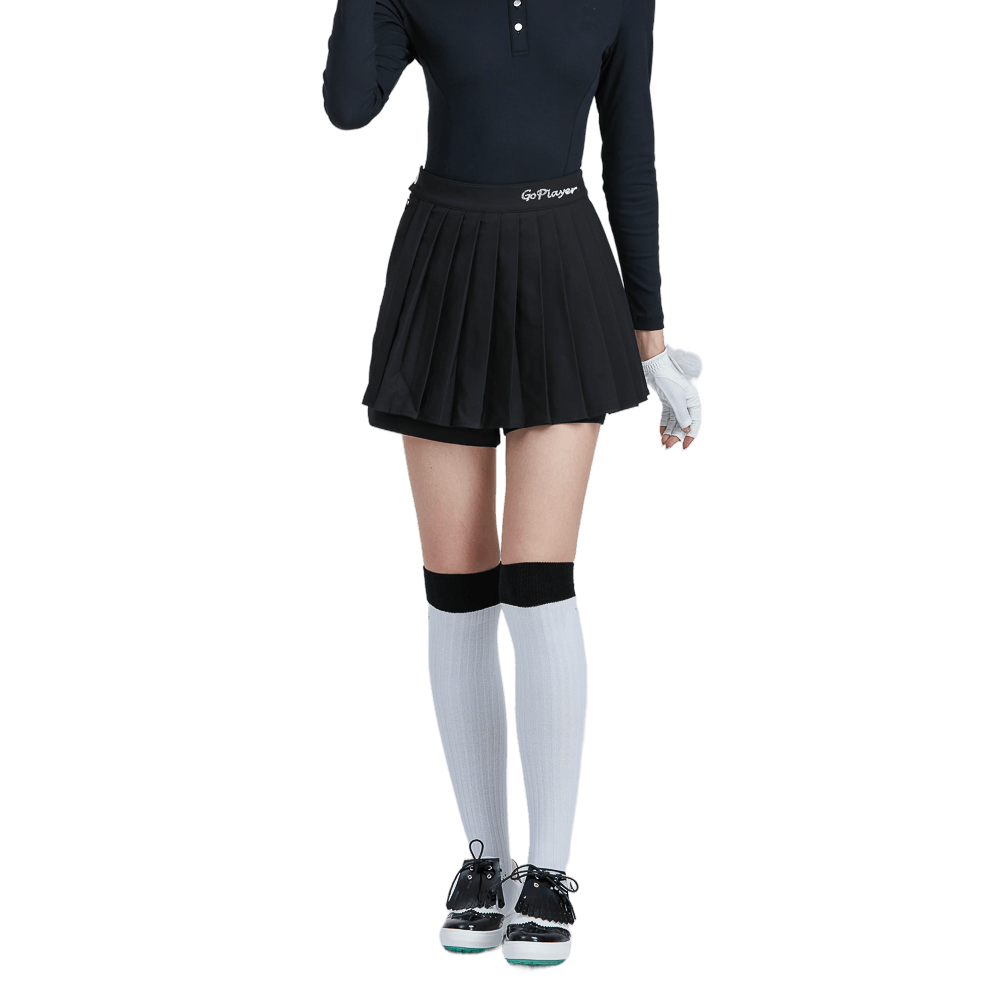 GoPlayer Women's Golf Fake Two-Piece Pleated Pants Skirt (Black)