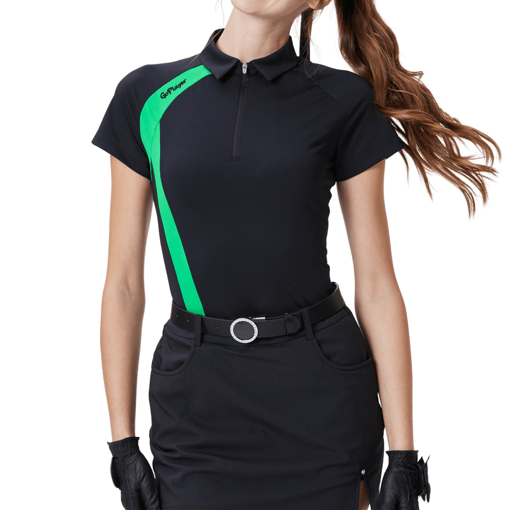 GoPlayer女高爾夫撞色短袖(黑)