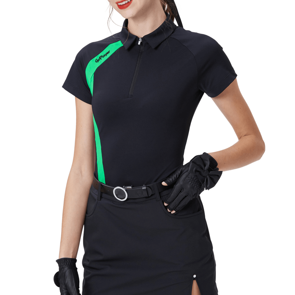 GoPlayer女高爾夫撞色短袖(黑)