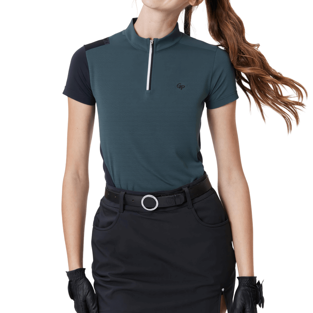 GoPlayer女立領高爾夫短袖(墨綠)