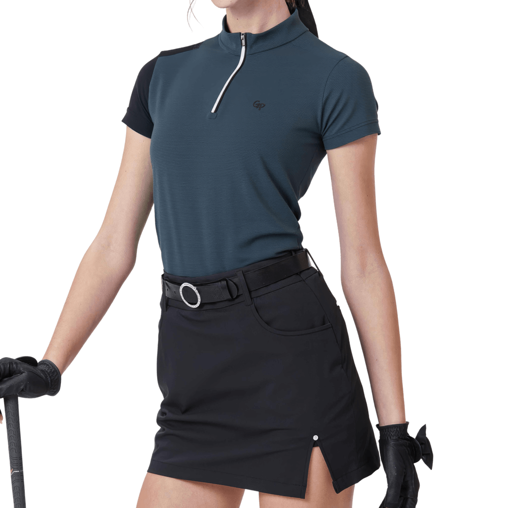 GoPlayer女立領高爾夫短袖(墨綠)