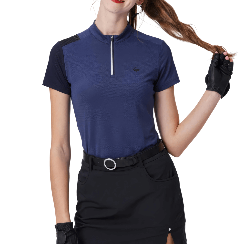 GoPlayer女立領高爾夫短袖(藏青)