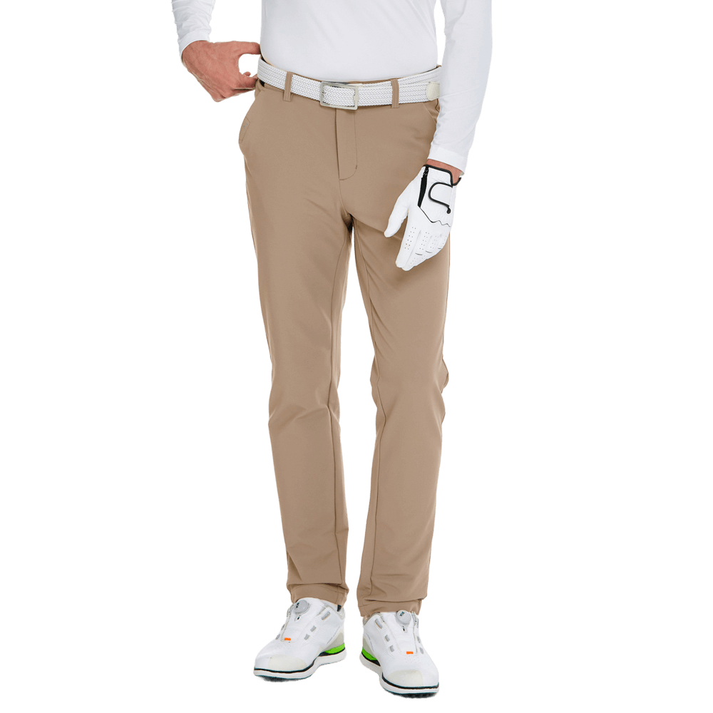 GoPlayer男秋冬彈力腰高爾夫長褲(卡其)