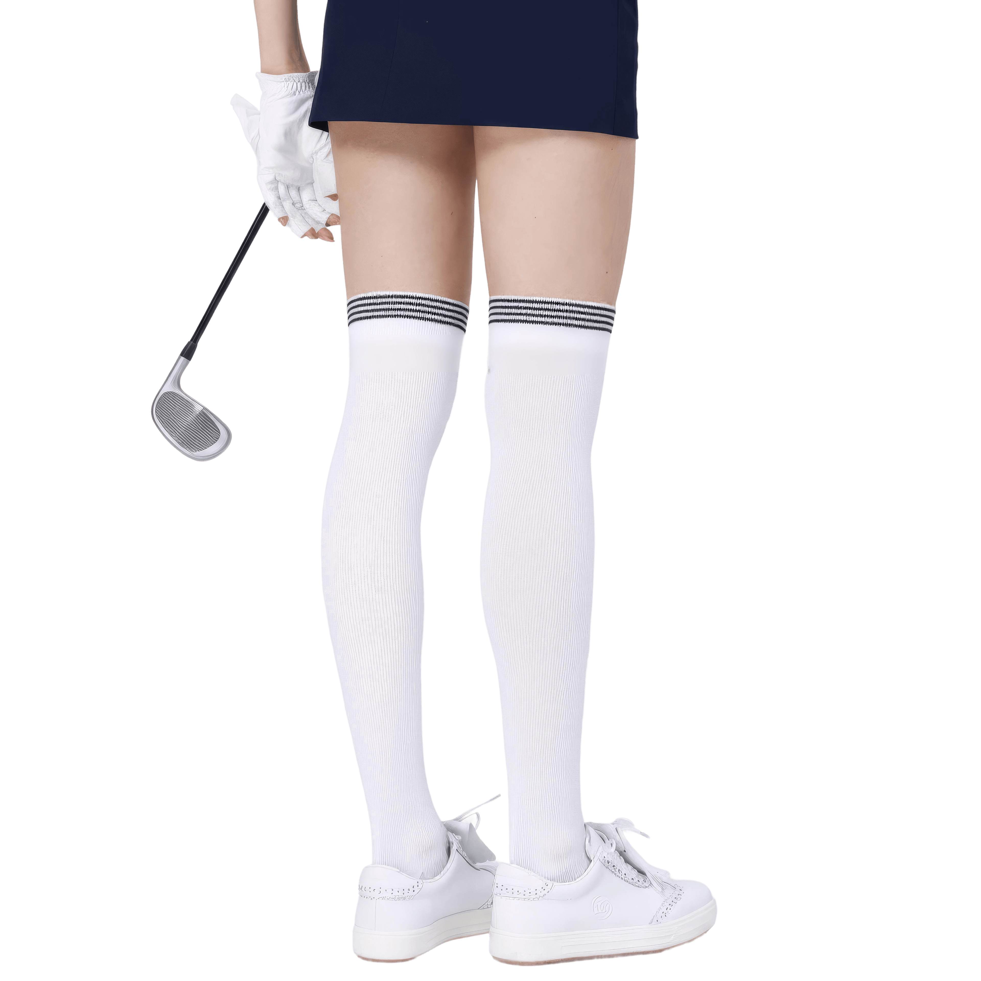 GoPlayer女膝上長筒襪(竹炭白黑)