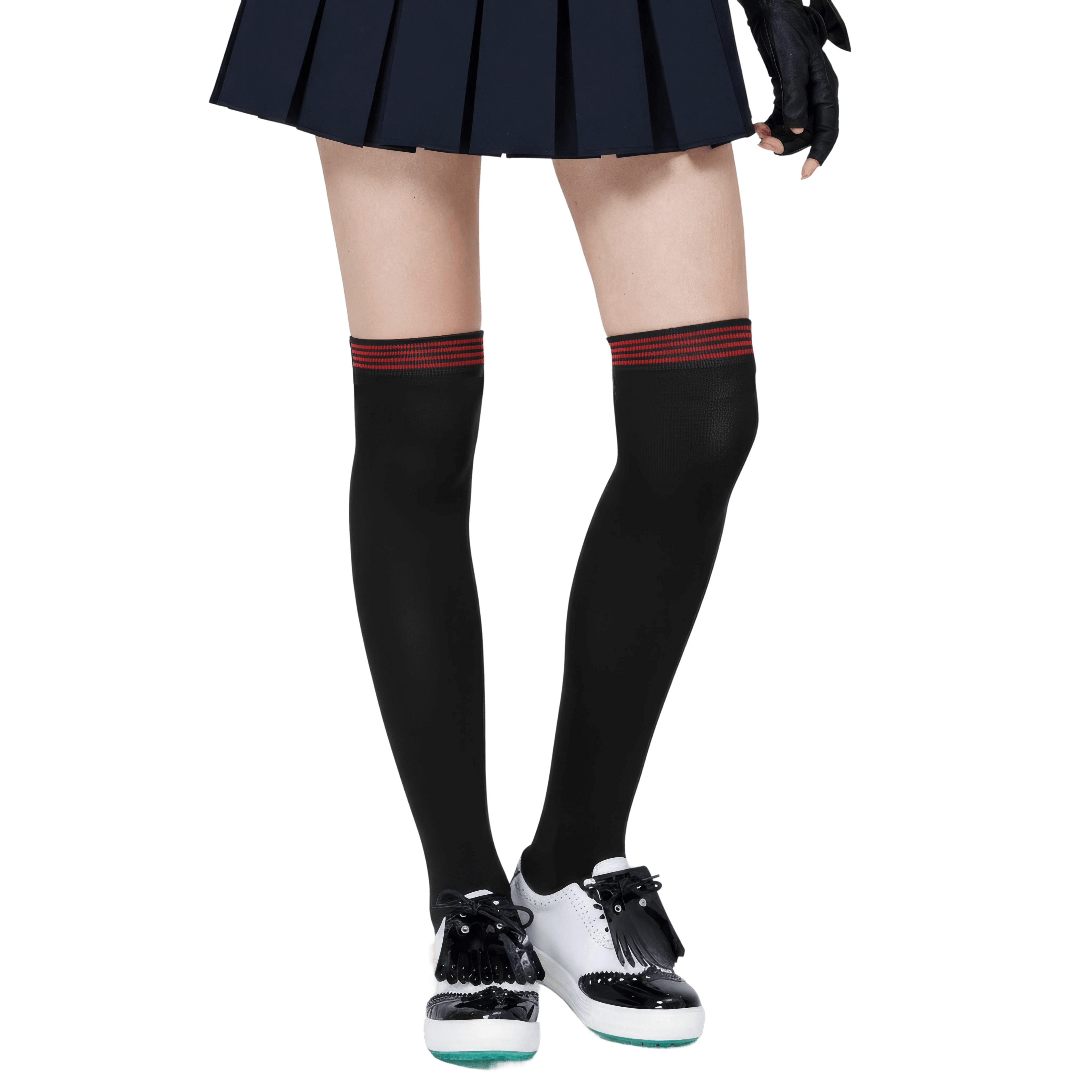 GoPlayer女膝上長筒襪(竹炭黑紅)