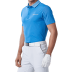 GoPlayer Men's Elastic Quick Dry Short Sleeve Top (Striped Collar Blue)