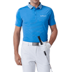 GoPlayer Men's Elastic Quick Dry Short Sleeve Top (Striped Collar Blue)