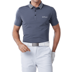 GoPlayer Men's Elastic Quick Dry Short Sleeve Top (Striped Collar Gray)