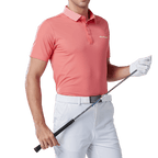 GoPlayer Men's Elastic Quick Dry Short Sleeve Top (Striped Collar Orange)
