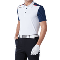 GoPlayer Men's Elastic Quick Dry Short Sleeve Top (White Body Blue Sleeves)