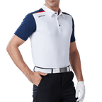 GoPlayer Men's Elastic Quick Dry Short Sleeve Top (White Body Blue Sleeves)