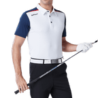 GoPlayer Men's Elastic Quick Dry Short Sleeve Top (White Body Blue Sleeves)