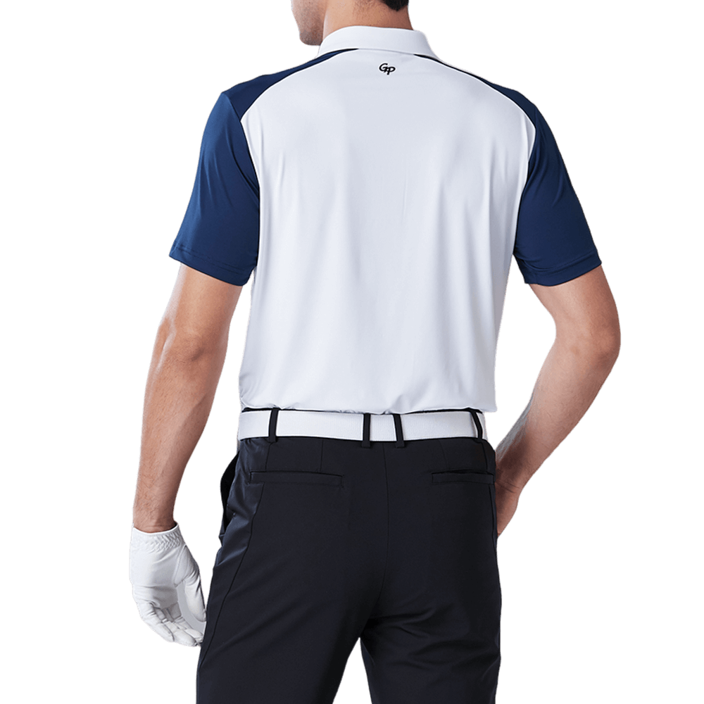 GoPlayer Men's Elastic Quick Dry Short Sleeve Top (White Body Blue Sleeves)