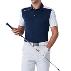 GoPlayer Men's Elastic Quick Dry Short Sleeve Top (Blue Body White Sleeves)