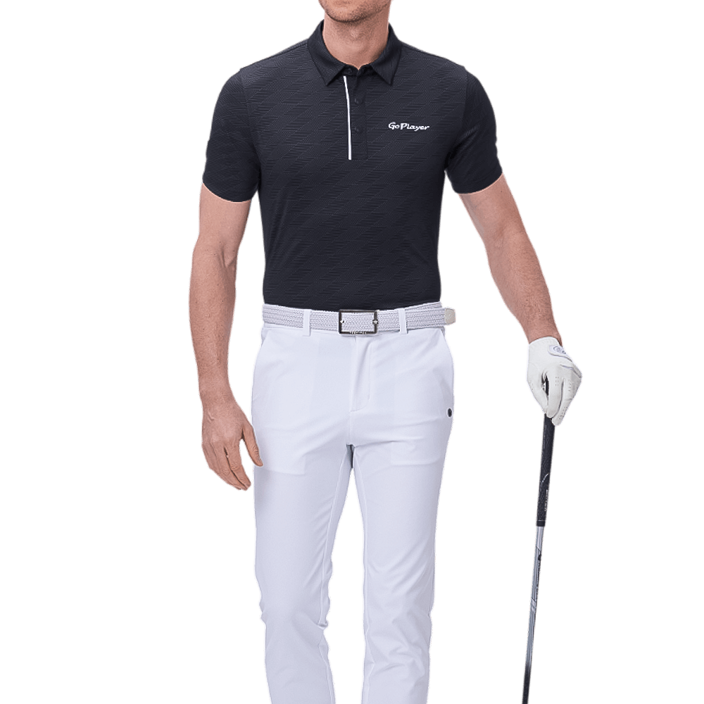 GoPlayer男涼感緹花短袖上衣(黑)