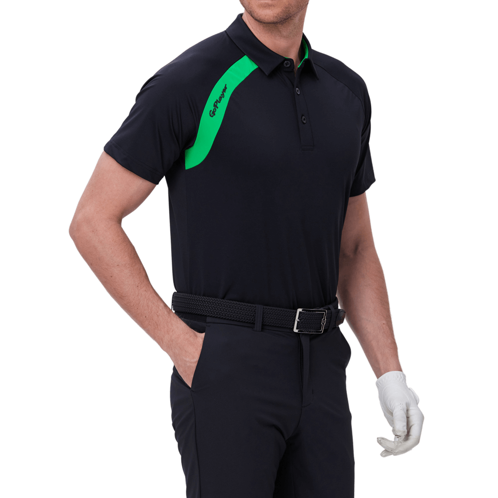 GoPlayer男高爾夫撞色短袖(黑)