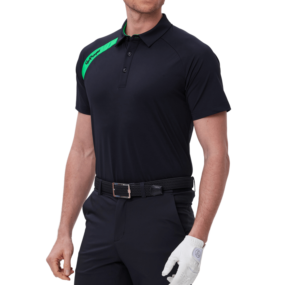 GoPlayer男高爾夫撞色短袖(黑)