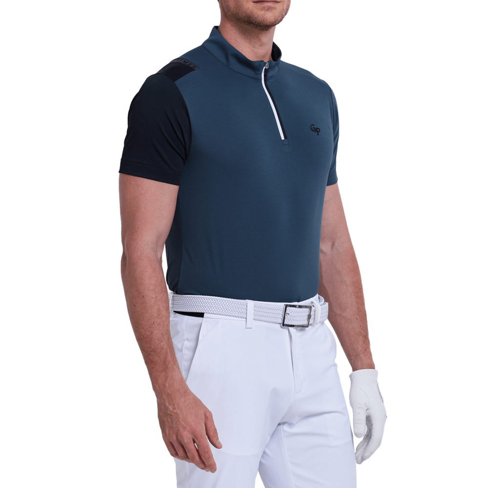 GoPlayer男立領高爾夫短袖(墨綠)