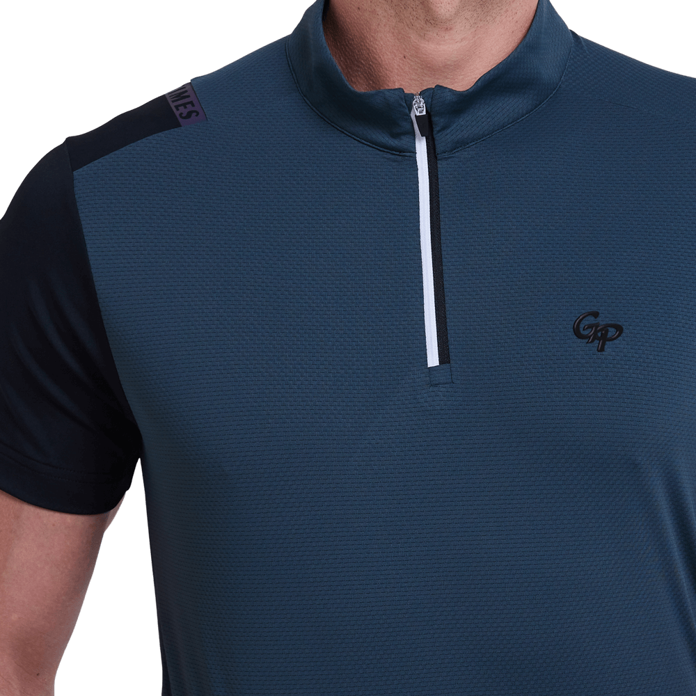 GoPlayer男立領高爾夫短袖(墨綠)