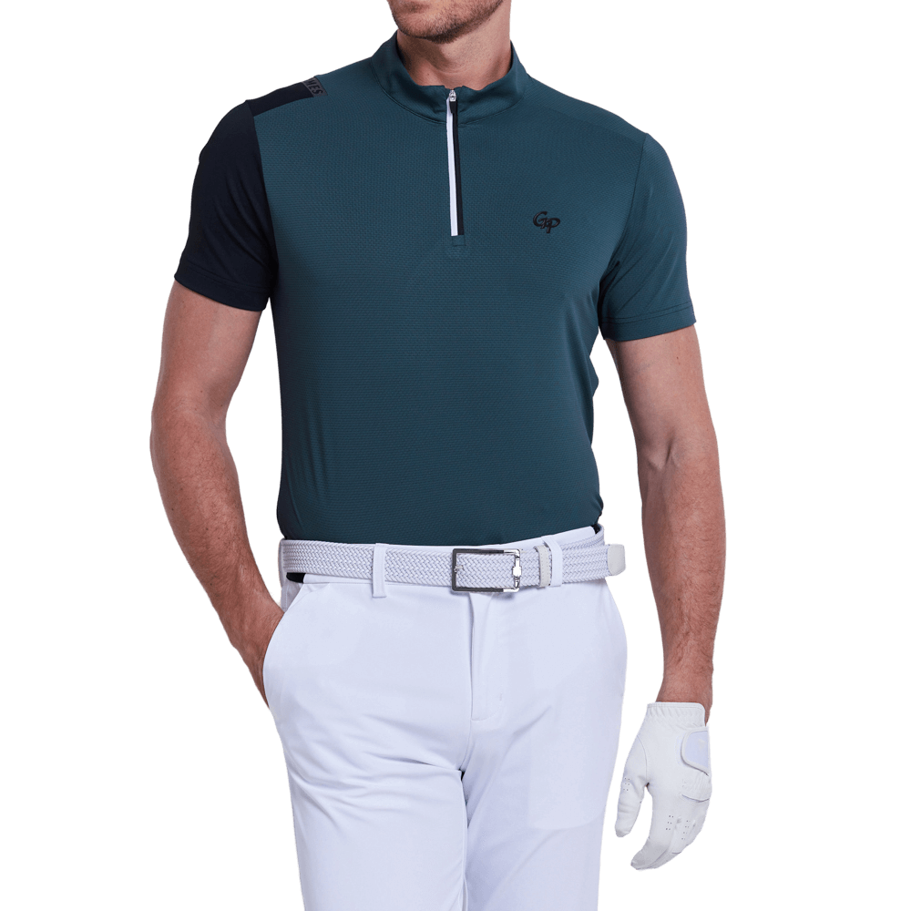 GoPlayer男立領高爾夫短袖(墨綠)