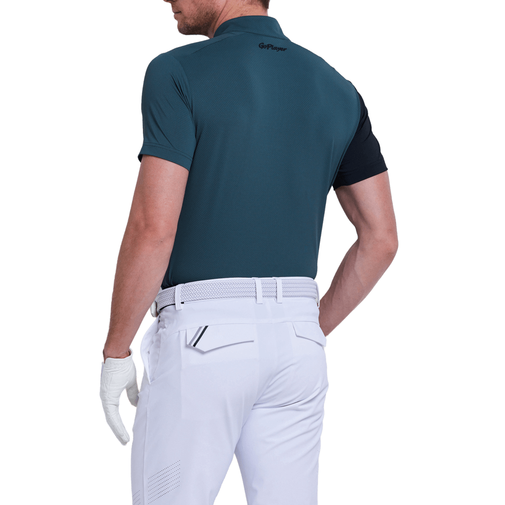 GoPlayer男立領高爾夫短袖(墨綠)