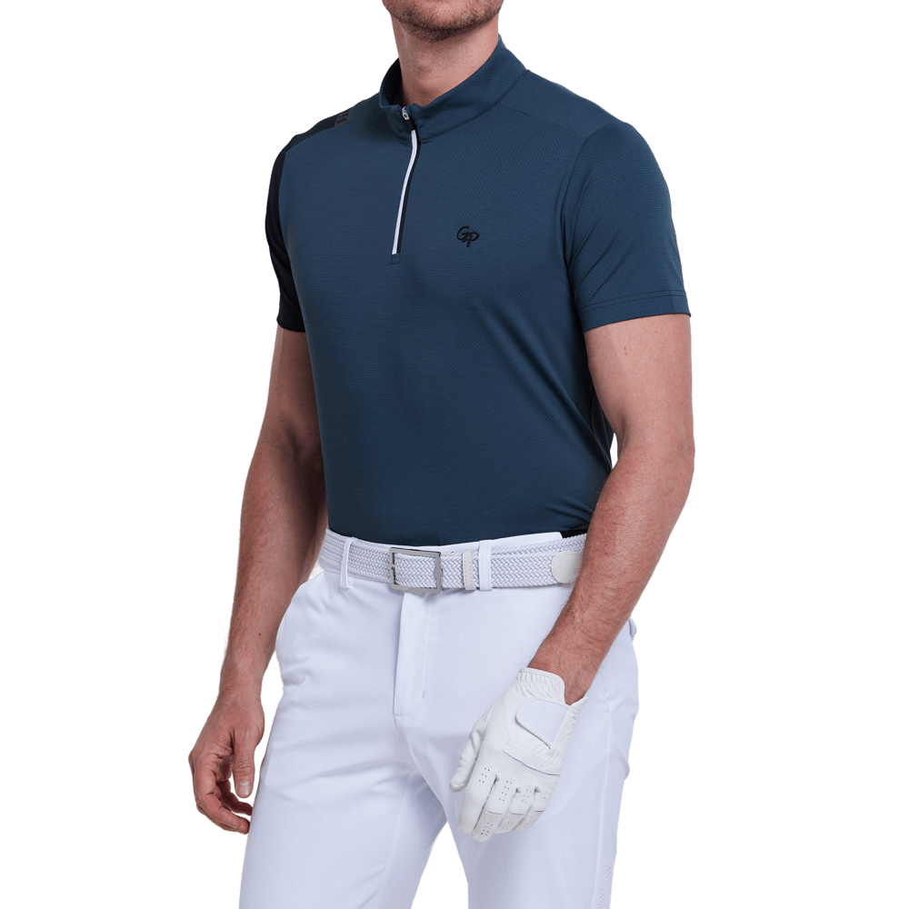 GoPlayer男立領高爾夫短袖(墨綠)