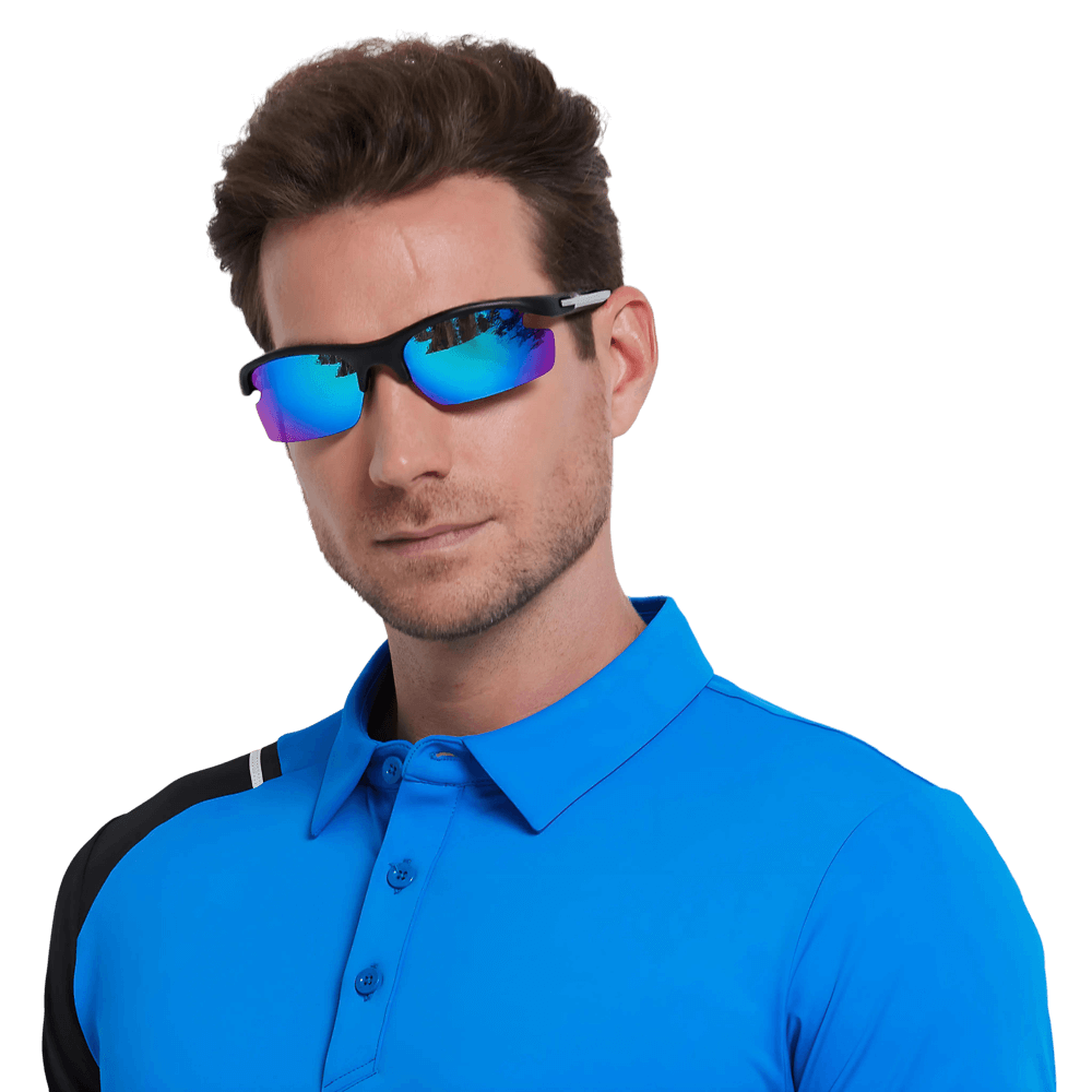 GoPlayer輕量太陽眼鏡(砂黑框鍍白藍片)