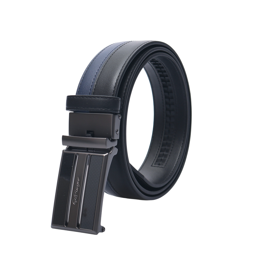 GoPlayer雙色滑扣牛皮皮帶(黑)