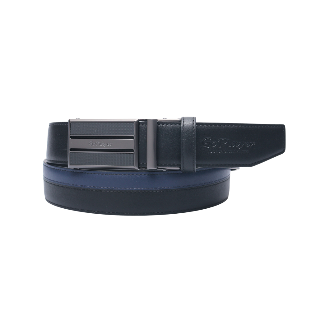 GoPlayer雙色滑扣牛皮皮帶(黑)