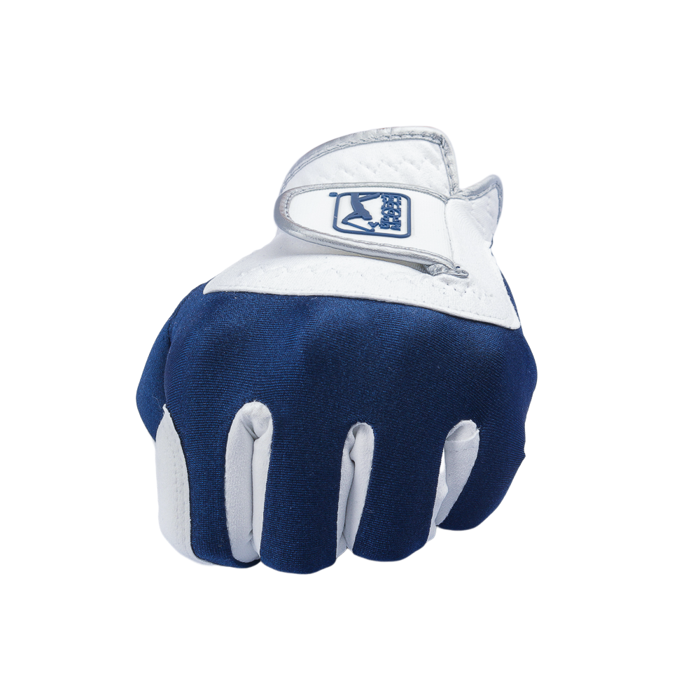 PGA TOUR男高爾夫彈性布防滑手套(白深藍)