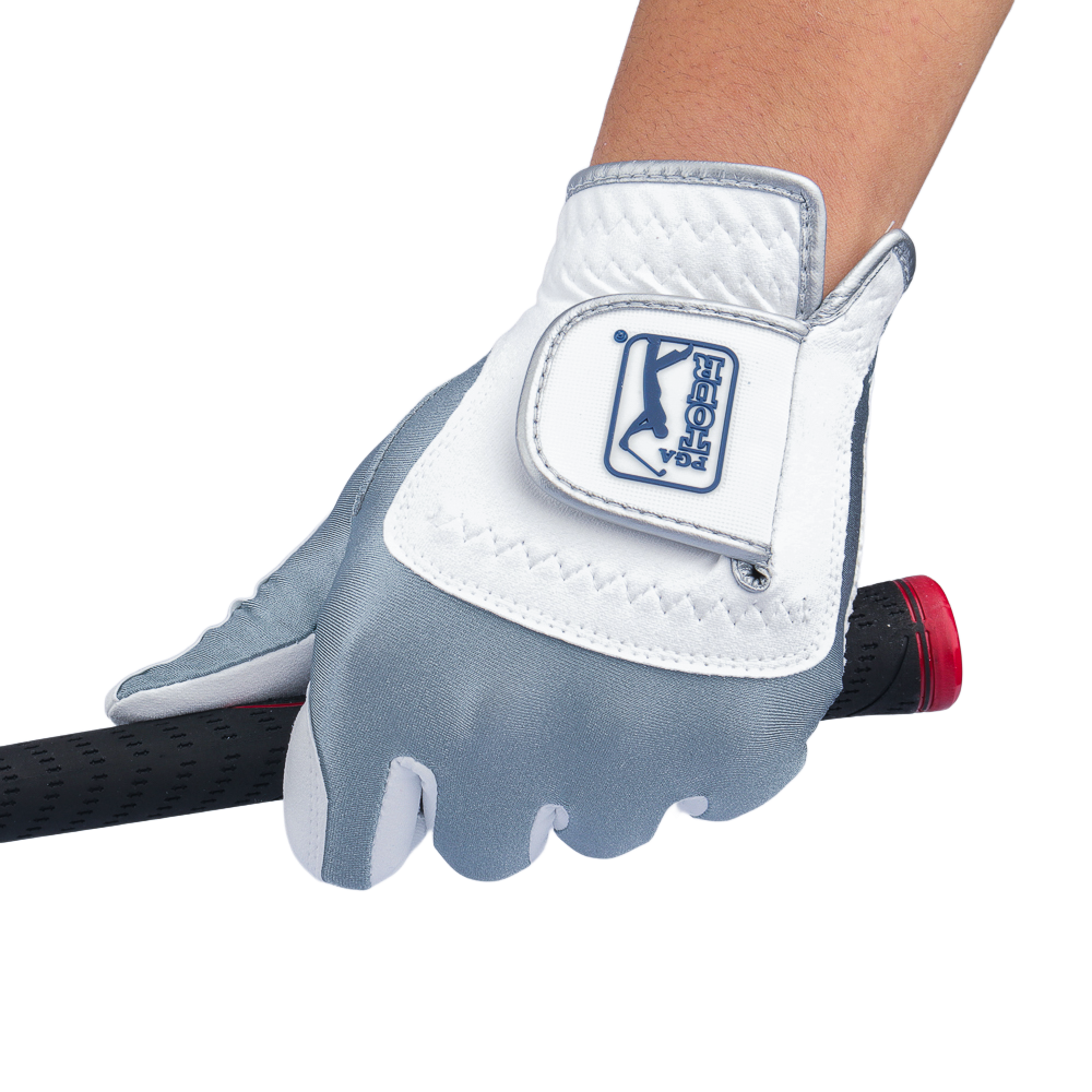 PGA TOUR Men's Golf Elastic Fabric Non-Slip Gloves (White/Gray)