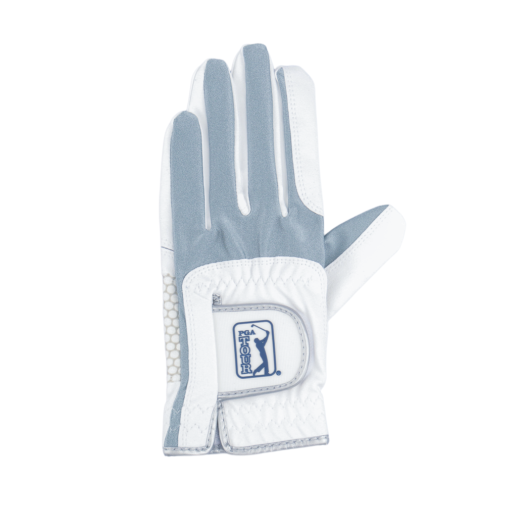 PGA TOUR Men's Golf Elastic Fabric Non-Slip Gloves (White/Gray)