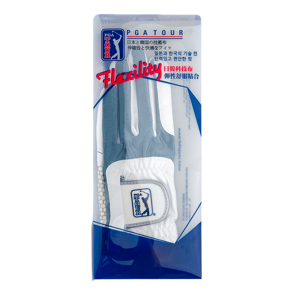 PGA TOUR Men's Golf Elastic Fabric Non-Slip Gloves (White/Gray)