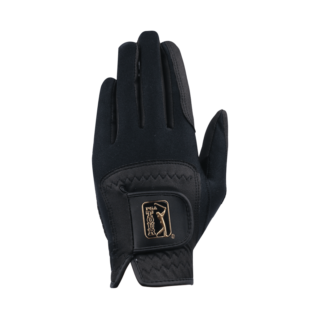 PGA TOUR男高爾夫彈性布防滑手套(黑金)