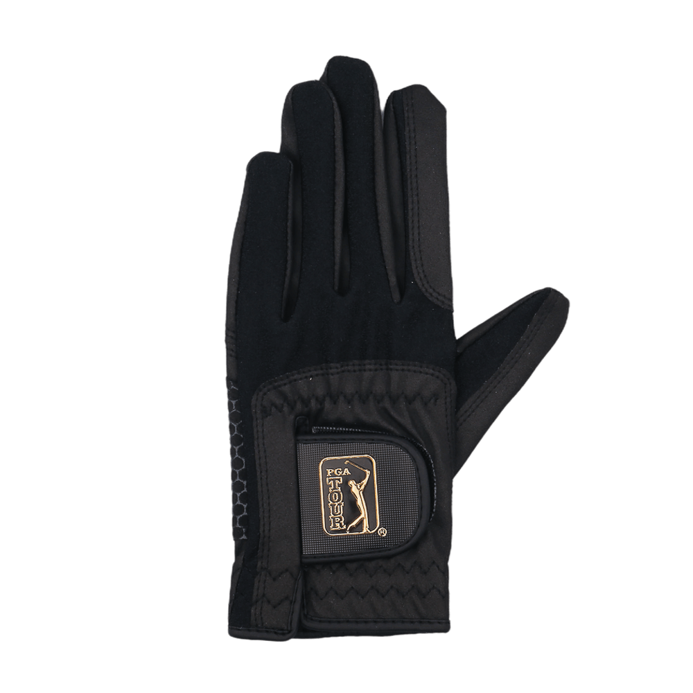 PGA TOUR男高爾夫彈性布防滑手套(黑金)