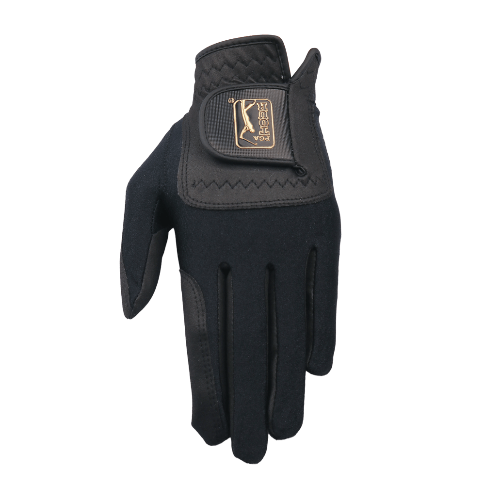 PGA TOUR男高爾夫彈性布防滑手套(黑金)