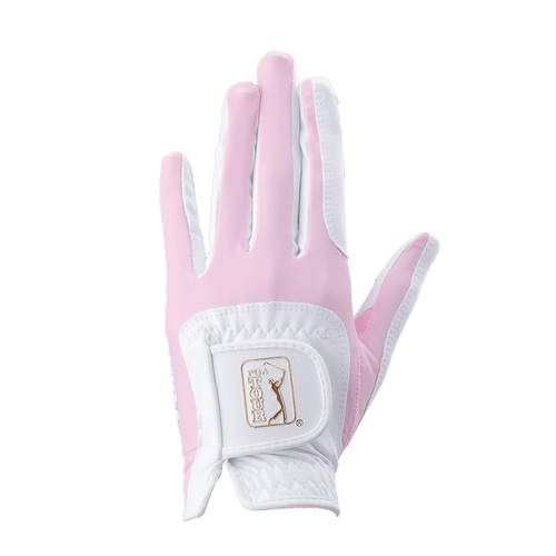 PGA TOUR女高爾夫彈性布防滑手套(白粉)