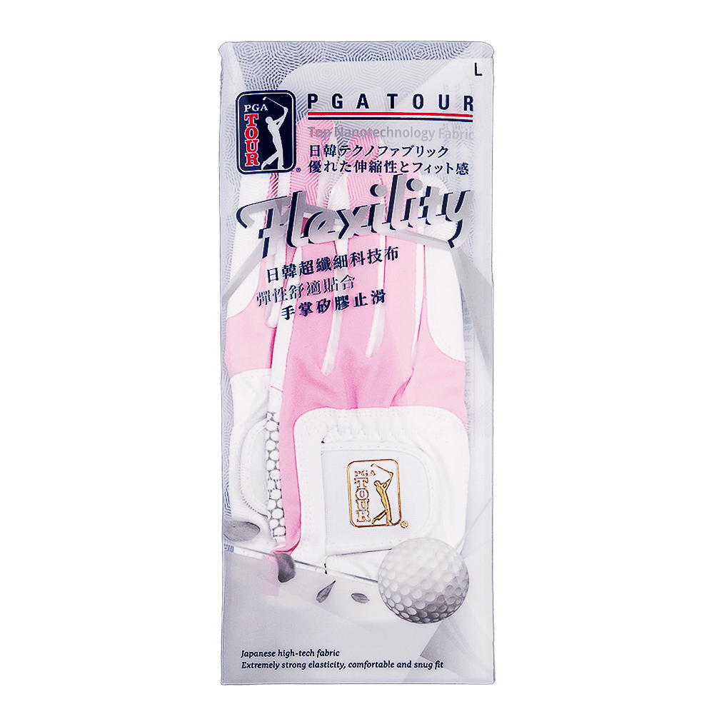 PGA TOUR女高爾夫彈性布防滑手套(白粉)