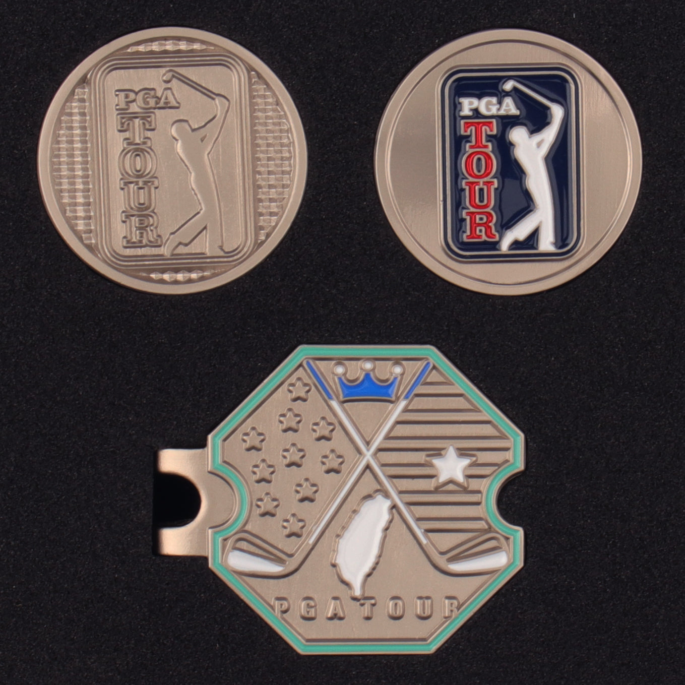 PGA TOUR六角底座+雙帽夾(銀)