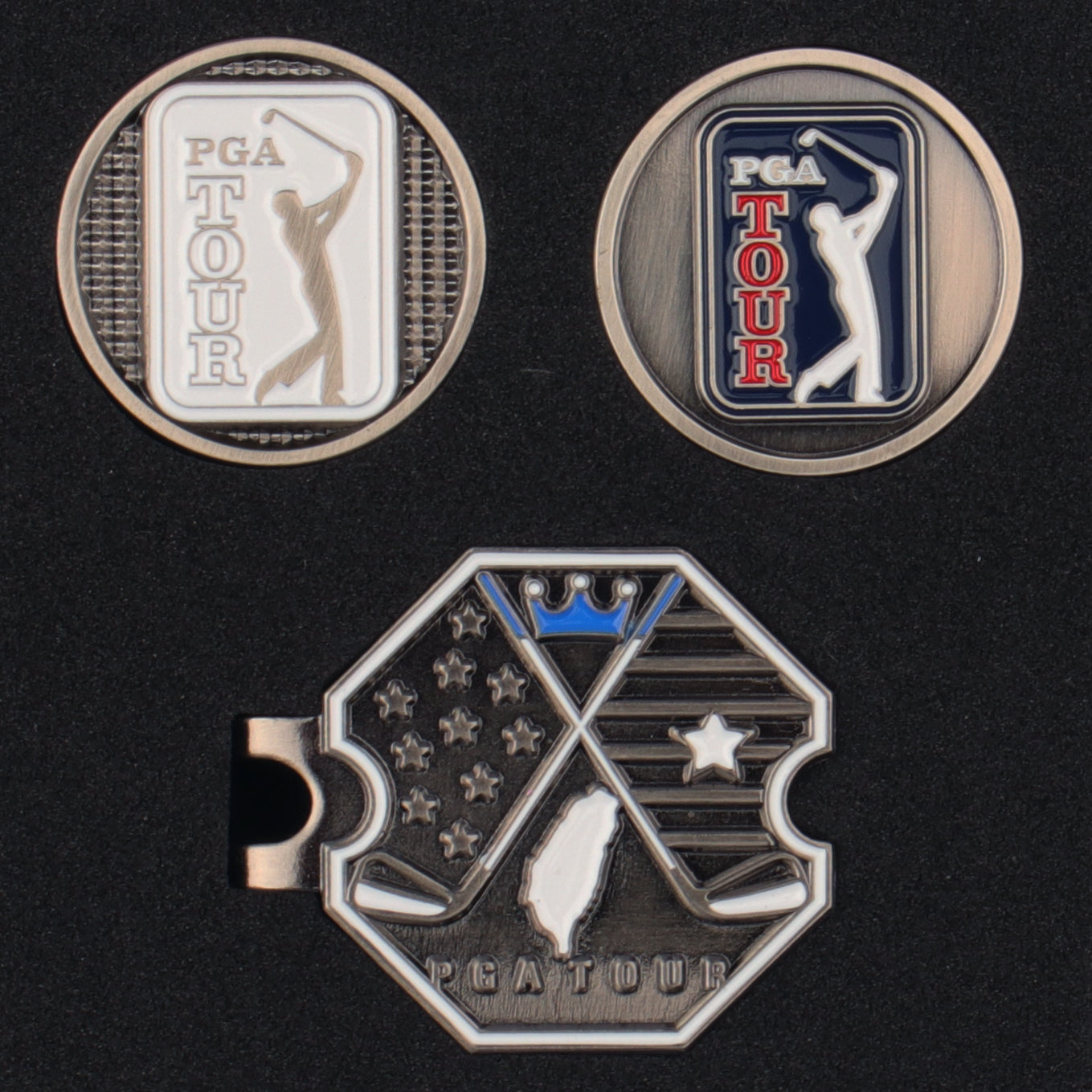 PGA TOUR六角底座+雙帽夾(古銀)