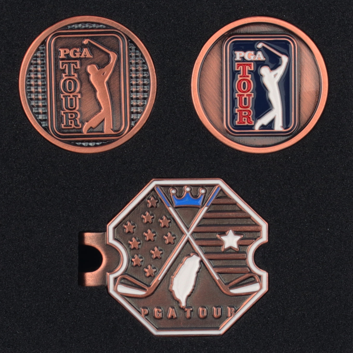 PGA TOUR六角底座+雙帽夾(古銅)