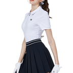 拉鍊翻領女短袖上衣(白)