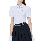 拉鍊翻領女短袖上衣(白)