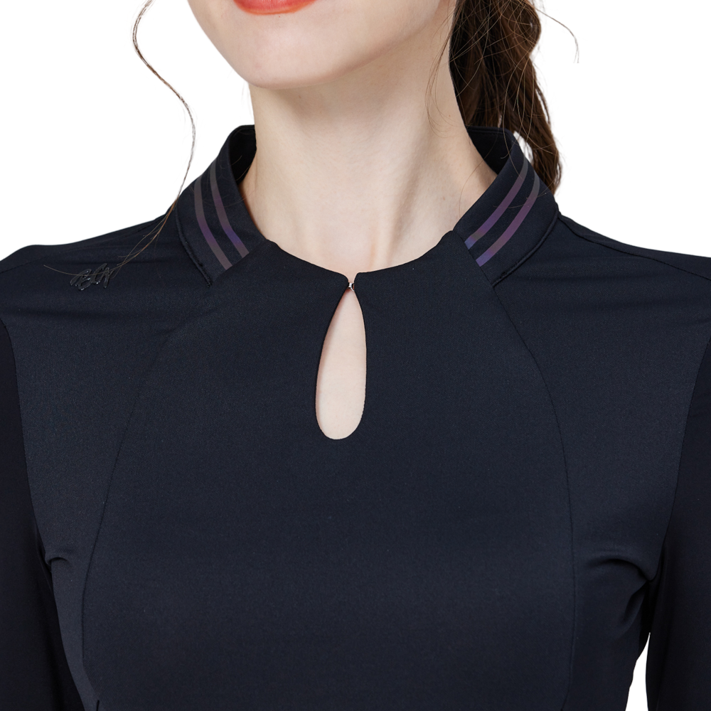 涼感小立領冰絲防曬連袖女上衣(黑)