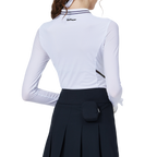 涼感小立領冰絲防曬連袖女上衣(白)