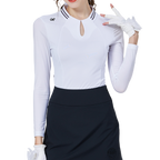 涼感小立領冰絲防曬連袖女上衣(白)