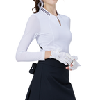 涼感小立領冰絲防曬連袖女上衣(白)